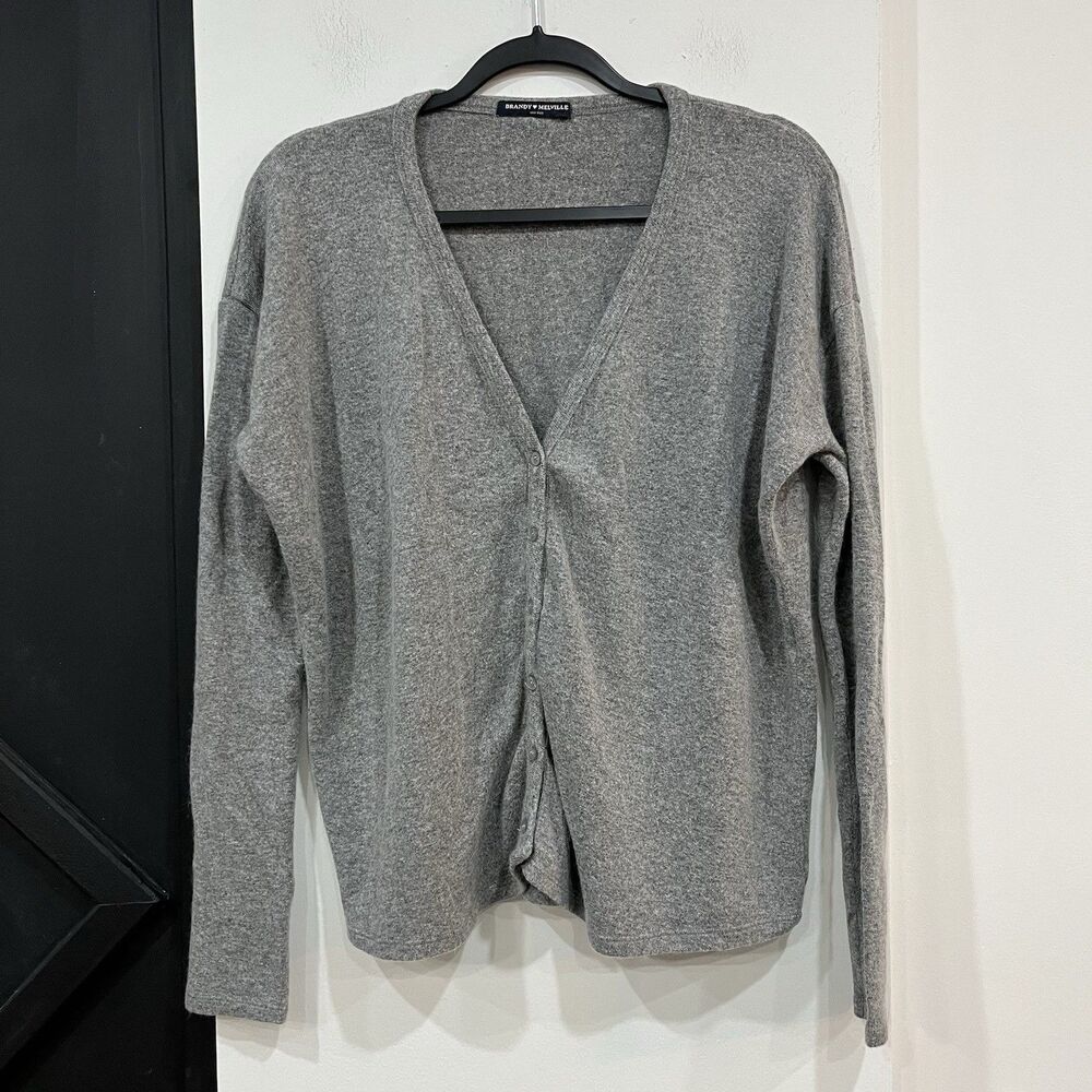 Brandy Melville Gray Wool Blend Button Cardigan One Size Preppy Twee Academia